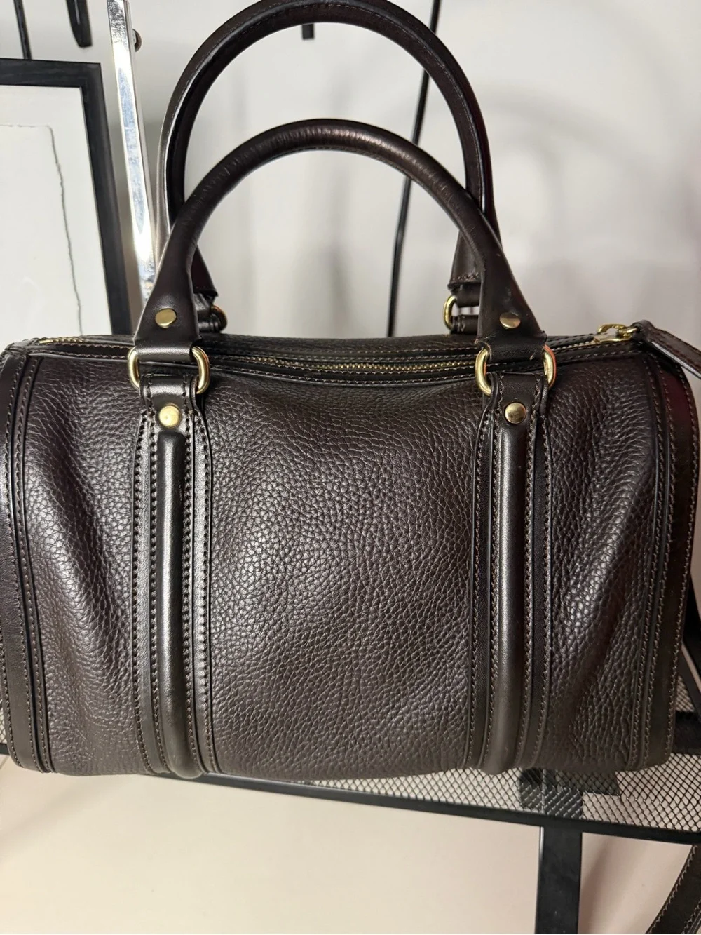 Burberry Brown Leather Boston Bag Authentic + COA